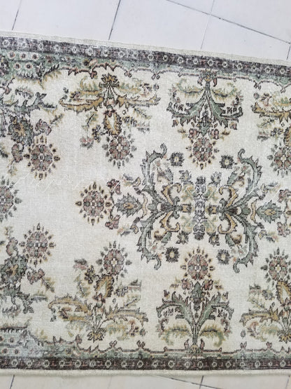 Turkish oushak rug, earth tone rug, pastel color rug, ethnic motif, minimalist rug traditional turkish design 7'x3'11" feet