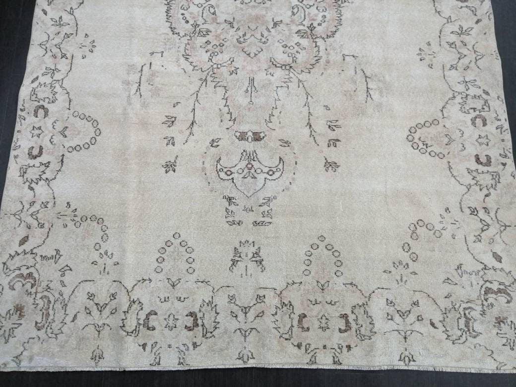 Muted Persian RUG Neutral Vintage Oushak Rug Large Vintage Rug Wool Oushak Rug Hand Made Rugs Vintage Turkish Rug Neutral Rug