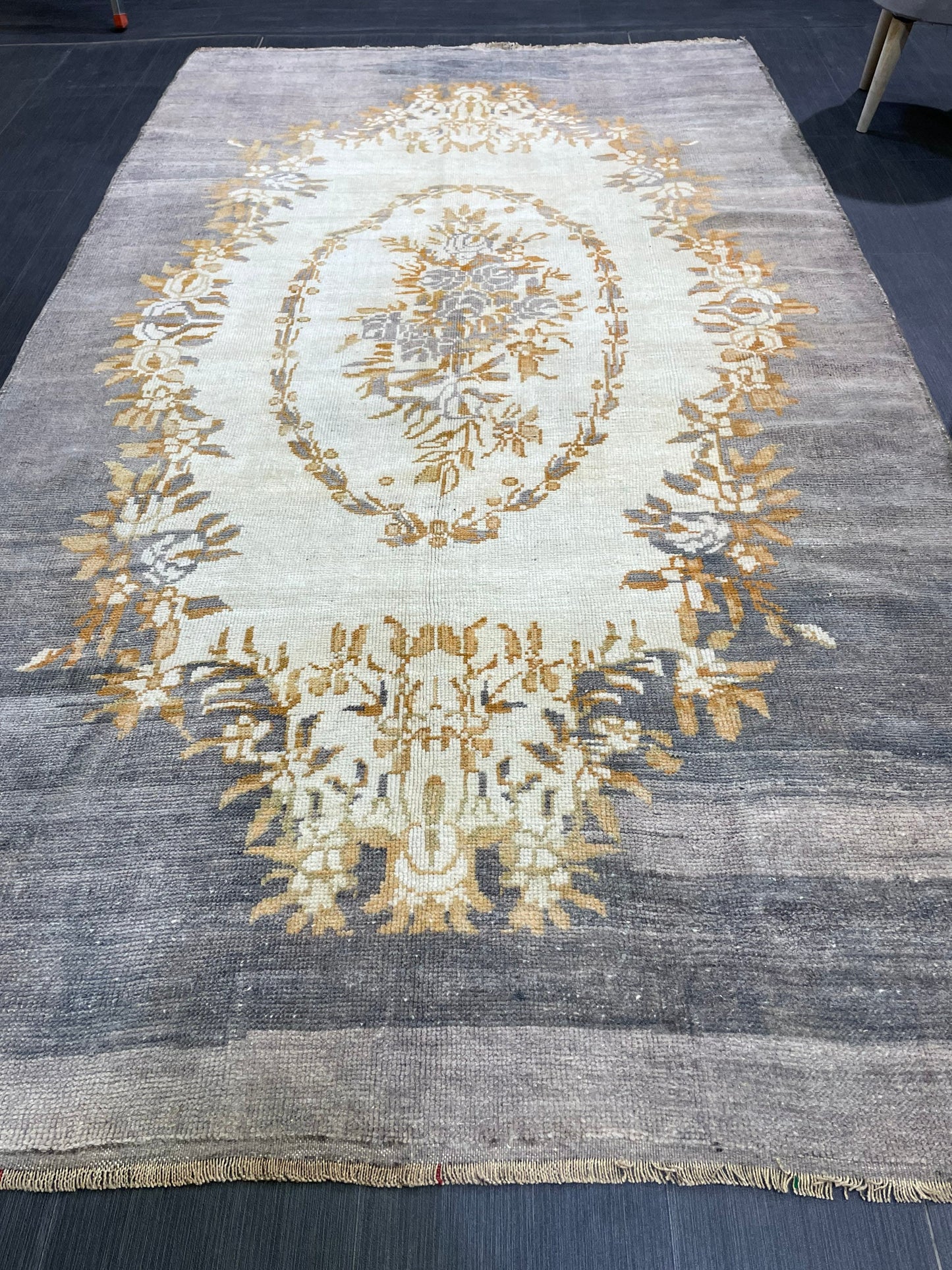 Vintage Rug, Persian 4.9 x 8.7 Rug, All Wool Hand Knotted Rug, HANDMADE Rug, Vintage Turkish Rug, Oushak Rug, Grey Wool Rug