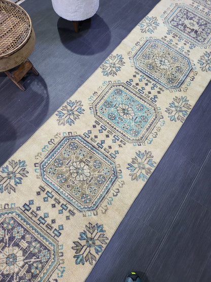 WOOL Oushak Runner Rug, Turkish Runner 2.6 x 11.2 Rug, Vintage Runner Rug ,Hallway Runner Rug, Kitchen Runner Rug Persian Runner Rug
