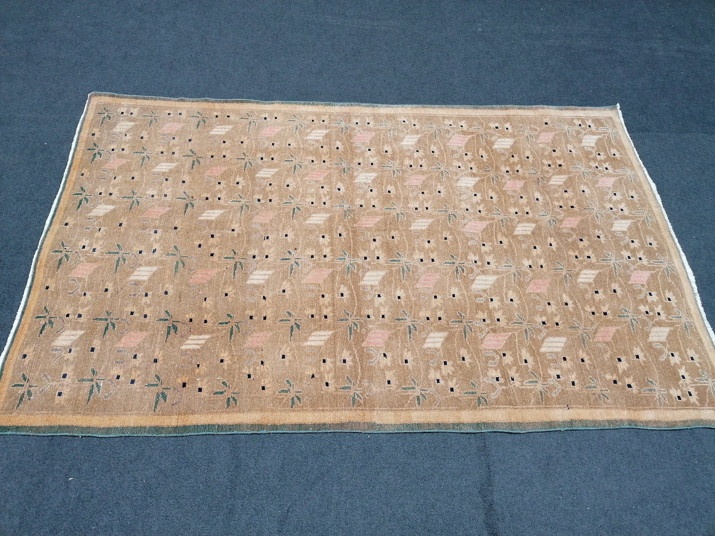 Hand made wool bohemian rug 7'2x4'5 vintage rug