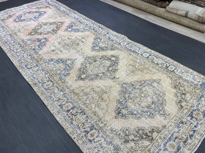 Vintage Runner Rug 4.8 x 11.8 Muted Turkish Runner Rug Hand Made Runner Rug Vintage Runner Rug Hallway Runner Rug Distressed Runner