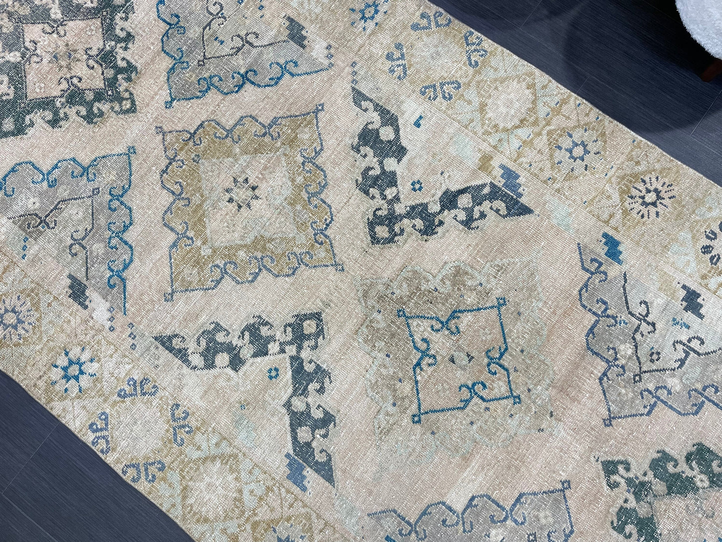 Vintage RUG, Antique Rug, 4.6 x 12.9 Distressed Muted Rug, Muted Wool Neutral Rug, Handmade Rug, Vintage Turkish Rug, Hand Knotted Rug,