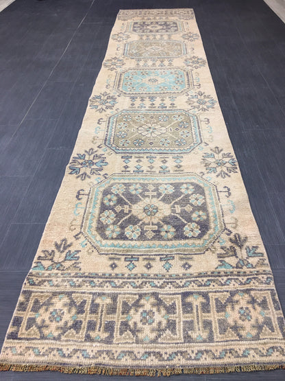 Wool Vintage Runner Rug 2.8 x 11.3 Turkish Runner Rug Oushak Runner Rug Blush Hallway Runner Rug Kitchen Runner Rug Wool Runner Rug