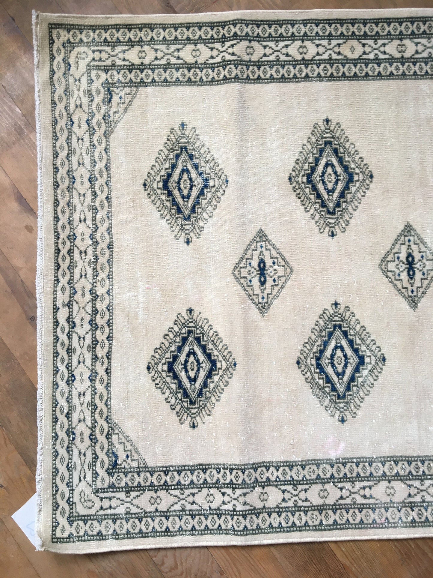 3x5 feet handmade blue turkish rug, oushak white large rug, vintage wool living room area rug, hallway old oriental rug, large floor rugs