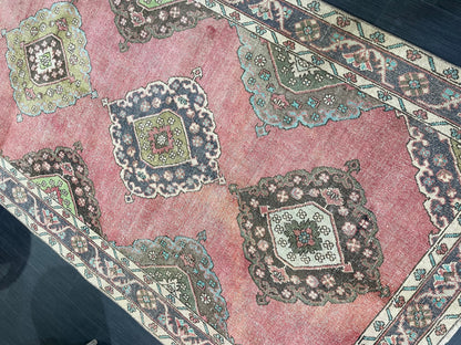 Vintage Runner rug, Muted 4.9 x 12 Runner RUG, TURKISH Runner, Pink Runner Rug, Pastel Oushak Rug ,Natural Wool Runner Rugs, Handmade Runner