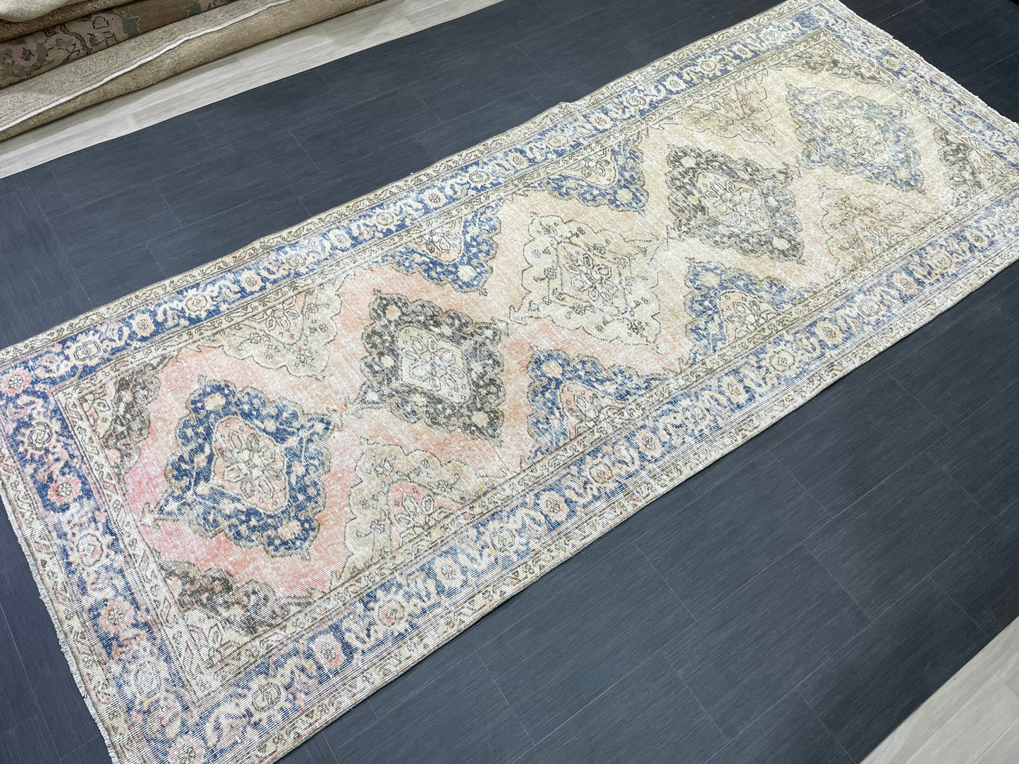 Vintage Runner Rug 4.8 x 11.8 Muted Turkish Runner Rug Hand Made Runner Rug Vintage Runner Rug Hallway Runner Rug Distressed Runner