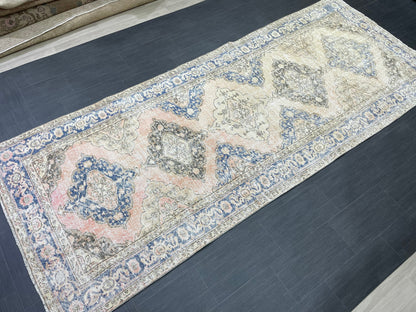 Vintage Runner Rug 4.8 x 11.8 Muted Turkish Runner Rug Hand Made Runner Rug Vintage Runner Rug Hallway Runner Rug Distressed Runner