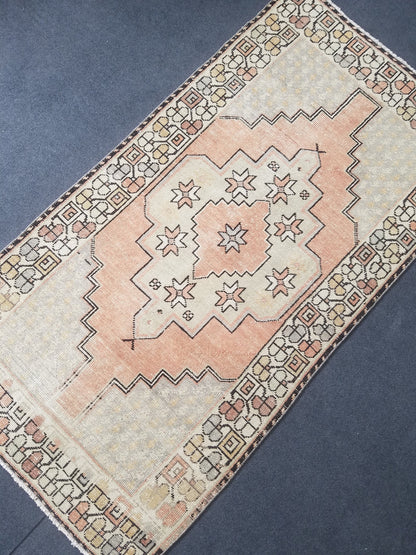 Pastel turkish rug, vintage area rug, oushak rug, wool rug,  handmade rug 6'6*3'6 feet