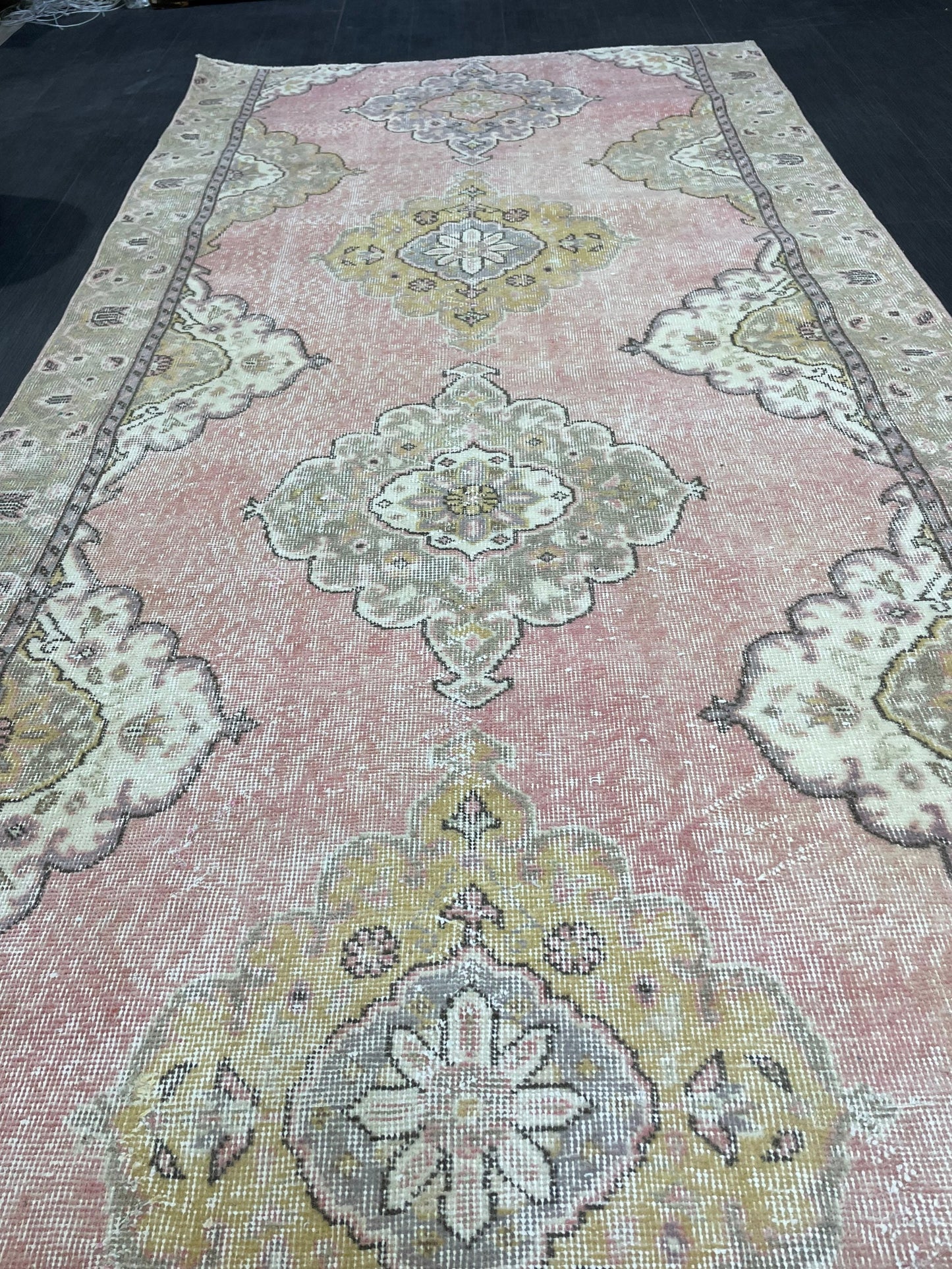 Vintage Runner Rug, Pink Hallway Runner 4.6 x 9.2 Rug, Kitchen Runner Rug, Wool Runner Rug Muted Oushak Rug Pretty Turkish Runner
