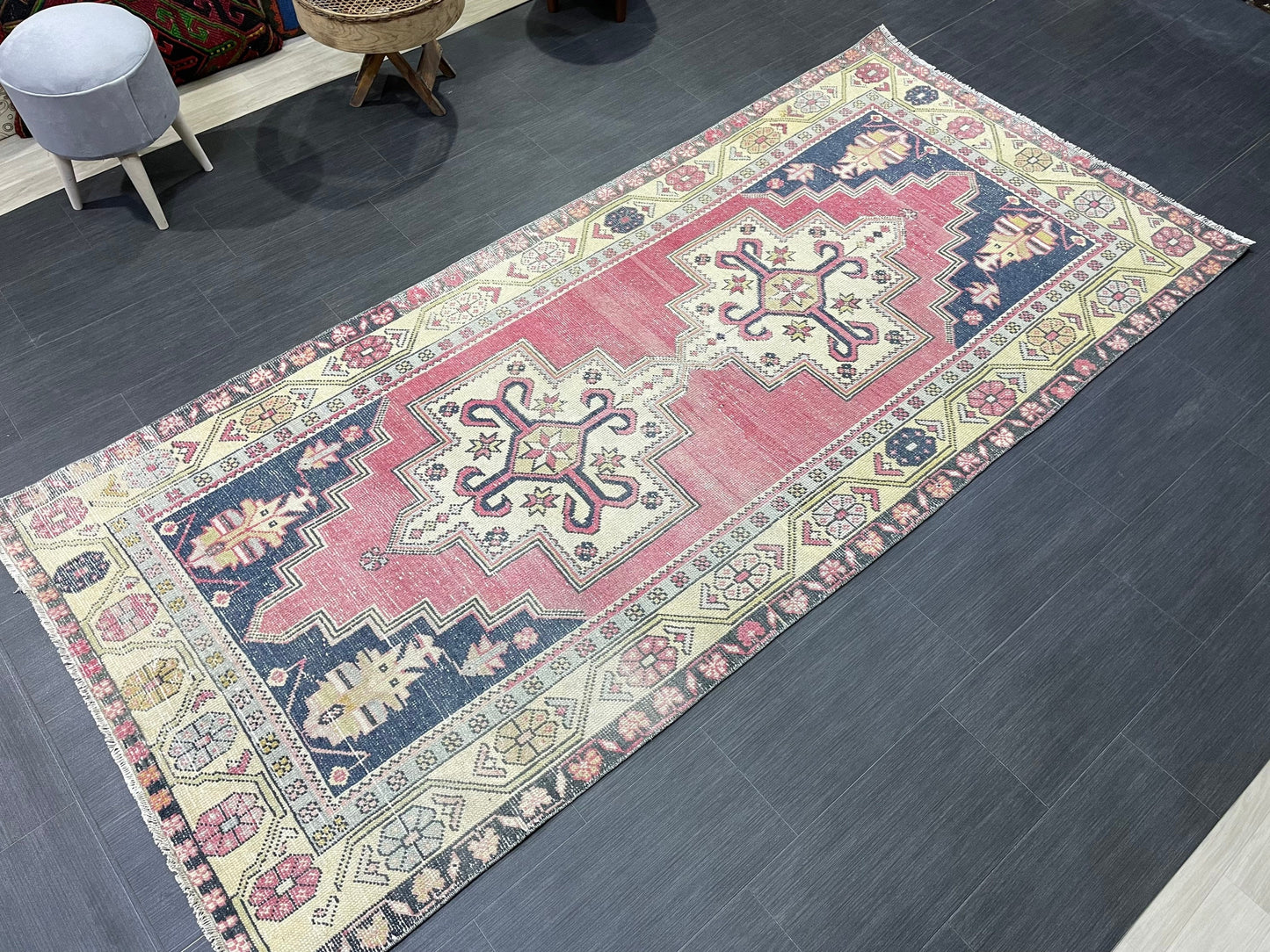 Hand Knotted Rug, Vintage Rug, Handmade 4.2 x 9.2 Rug, Oushak Rug, Rustic Rug, Turkish Rug, Antique Rug, Vintage Rug, Wool rug