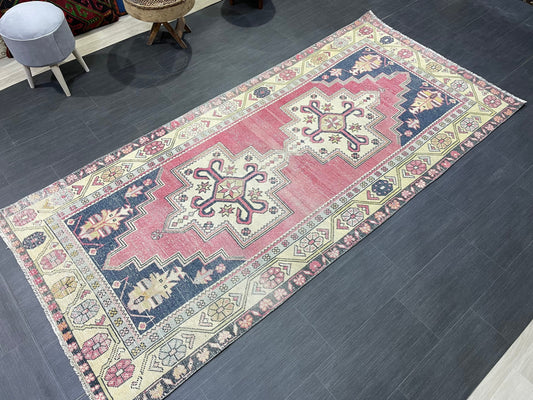 Hand Knotted Rug, Vintage Rug, Handmade 4.2 x 9.2 Rug, Oushak Rug, Rustic Rug, Turkish Rug, Antique Rug, Vintage Rug, Wool rug