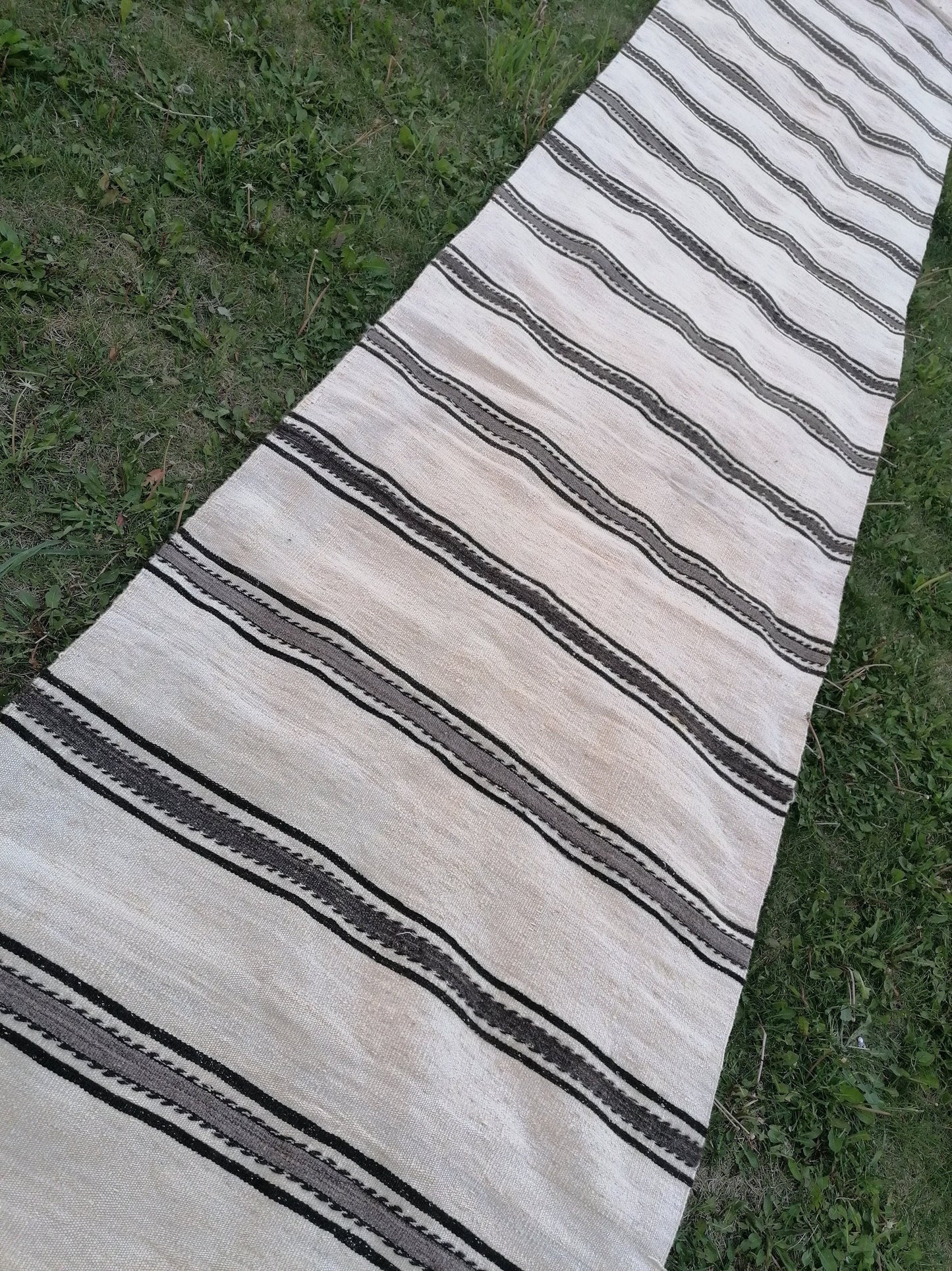 2.5 x 21 Neutral wool runner, long flatweave stripe handmade runner, no dye woven rug, turkish kilim runner