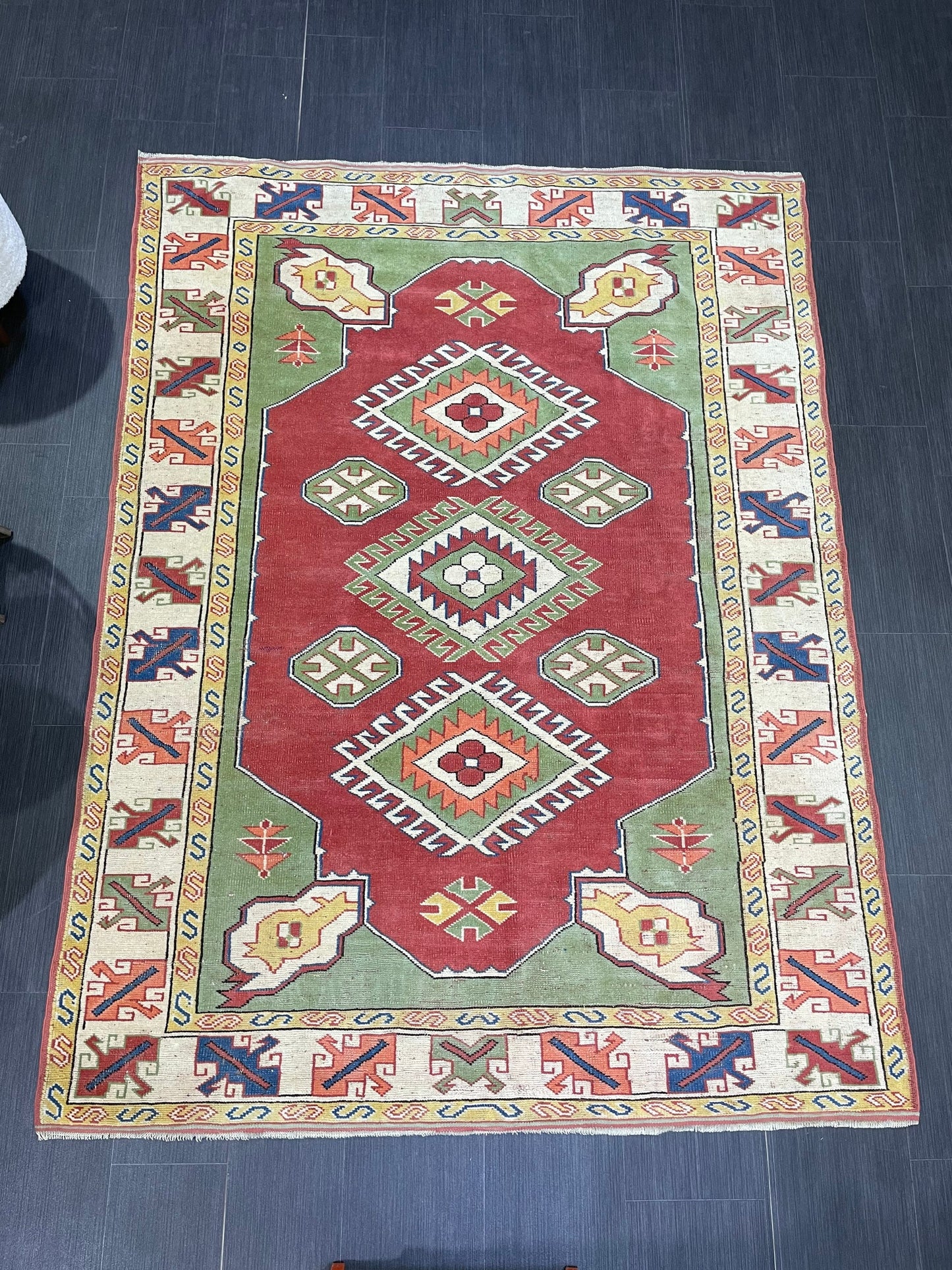 Vintage Turkish Rug, Vintage Persian 5.2 x 7 Rug, Wool Rug Wool Oushak Rug, Handmade Rugs, Hand Knotted Rug