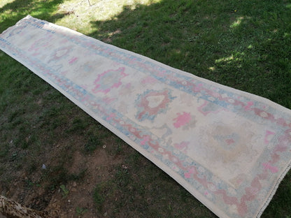Turkish muted oushak runner rug 3x16'9 new production oushak runner rug, hallway oushak hand made wool rug