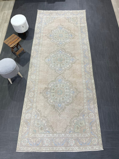 Muted Turkish Runner Rug Turkish Oushak 4.4 x 11.2 Runner Rug Vintage Runner Rug Hallway Runner Rug Kitchen Runner Rug Wool Runner Rug