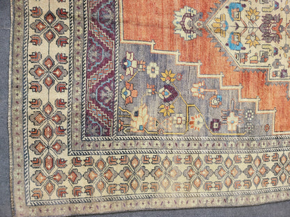 Antique RUG, Oushak 5.7 x 10 Rug, One Of A Kind Rug, Vintage Persian Rug, Blue Vintage Rug, Fine Wool Unique Rug, Rear Turkish Rug,