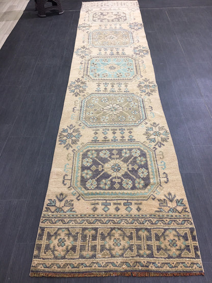 Wool Vintage Runner Rug 2.8 x 11.3 Turkish Runner Rug Oushak Runner Rug Blush Hallway Runner Rug Kitchen Runner Rug Wool Runner Rug