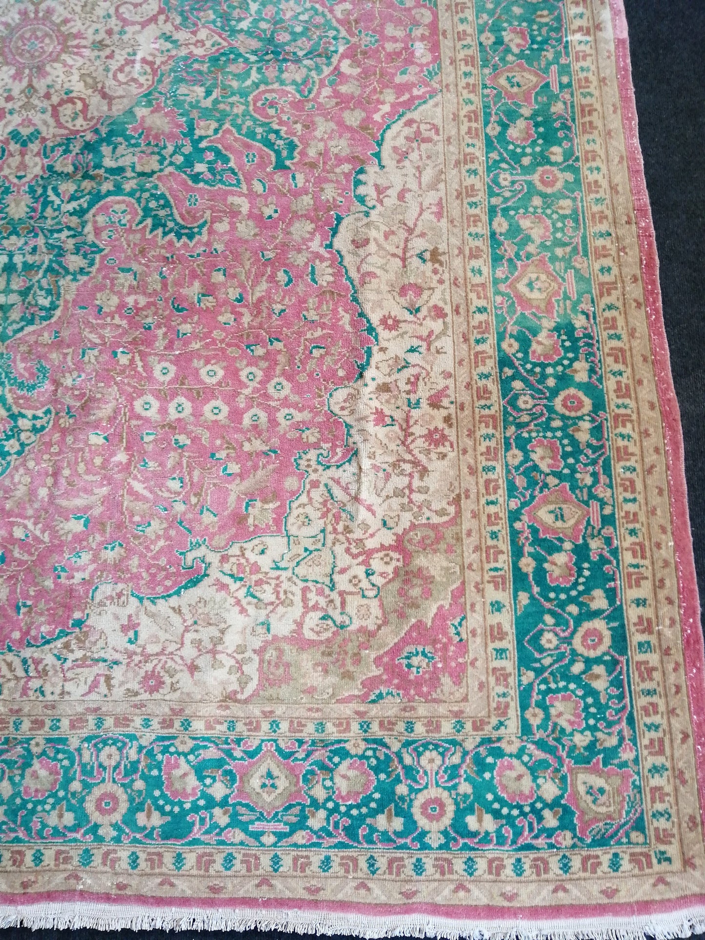 7 x 9.5 Persian RUG Vintage TURKISH Pink Green Oriental Rug Vintage  Vintage Runner Rug Wool Oushak Rug Handmade Rug Hand Knotted Rug