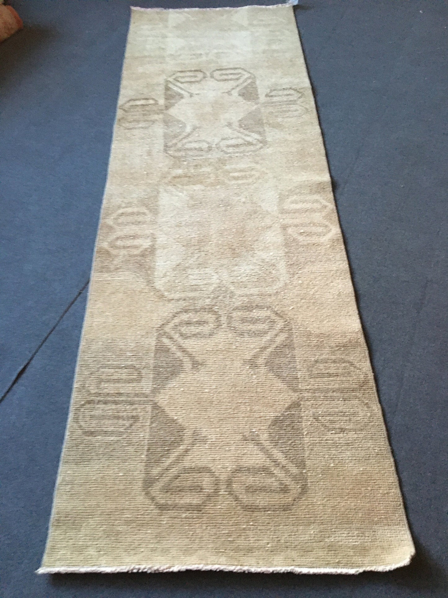 2.6x8 feet long hallway runner rug, turkish wool entrway floor long natural runner rug, oushak vintage brown living room area runner rugs
