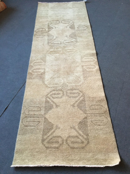 2.6x8 feet long hallway runner rug, turkish wool entrway floor long natural runner rug, oushak vintage brown living room area runner rugs