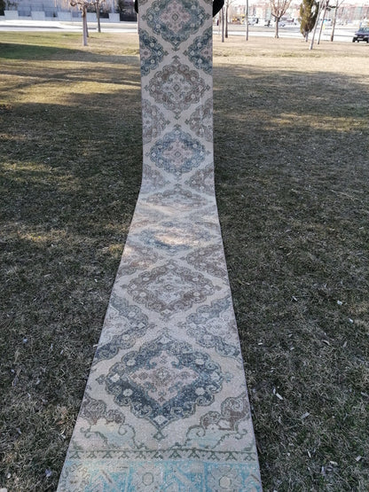2.6 x 17.3 extra long vintage runner, oushak runner rug hallway runner, vintage anatolian rug