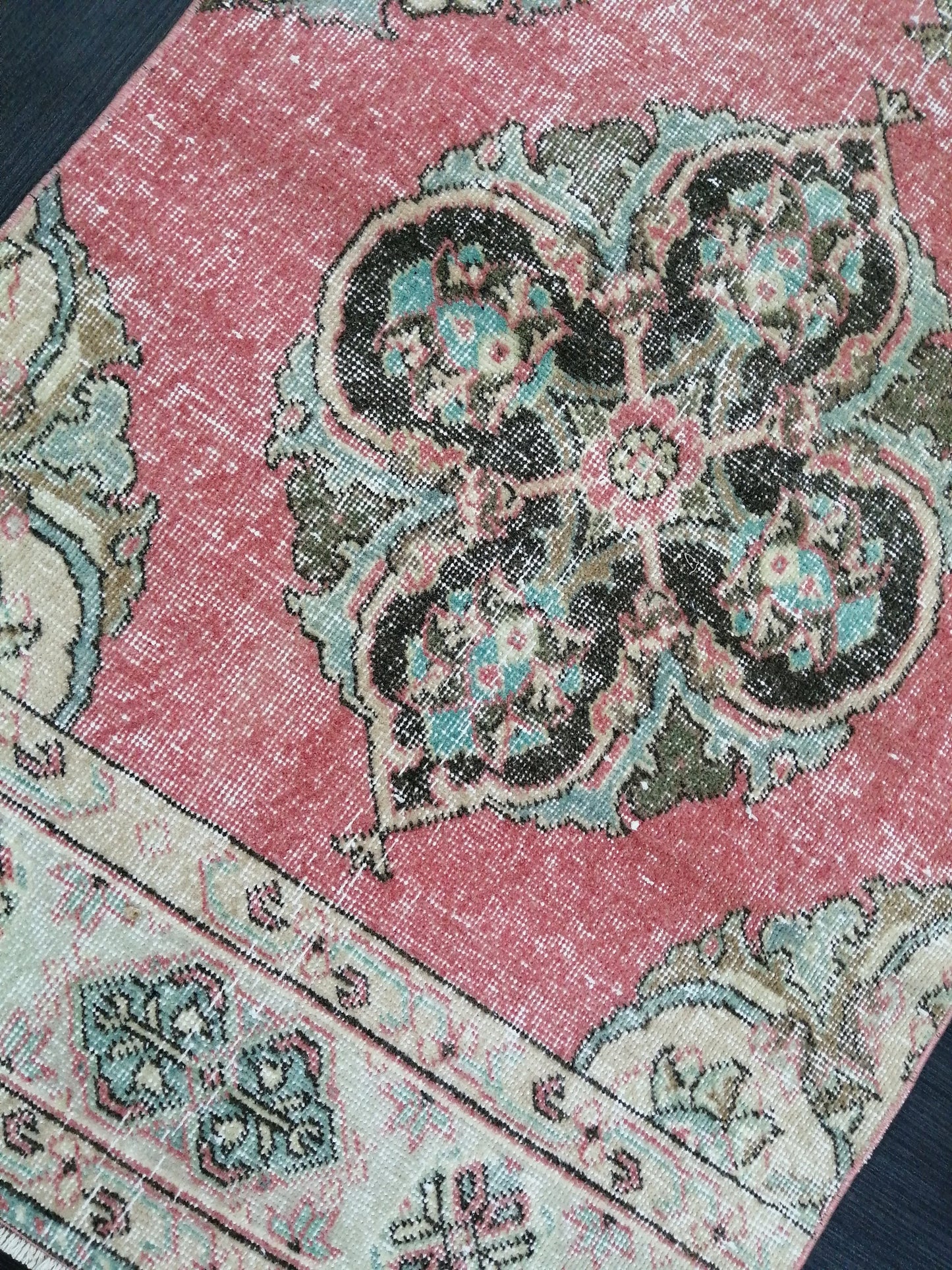 Pink Vintage Runner Rug 12.9 x 2.6 Oushak Runner Hallway Runner Rug Kitchen Runner Rug Wool Runner Rug Wool Oushak Rug