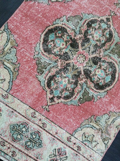 Pink Vintage Runner Rug 12.9 x 2.6 Oushak Runner Hallway Runner Rug Kitchen Runner Rug Wool Runner Rug Wool Oushak Rug