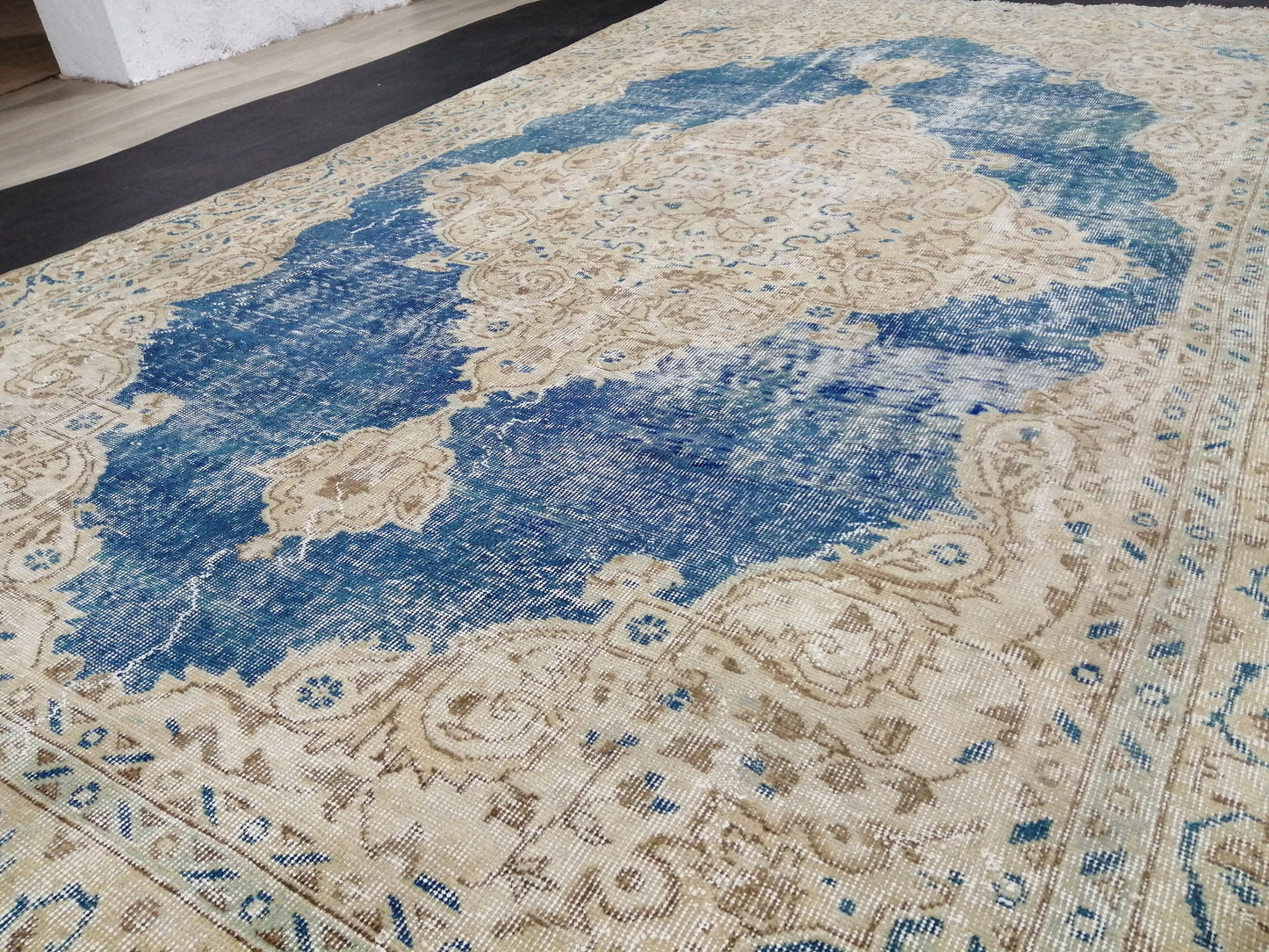 6.3 x 10.5 Denim Blue OUSHAK RUG TURKISH Oushak Rug Vintage Oushak Rug Vintage Runner Rug Wool 10x6 Rug Hand Made Rugs distressed Rug