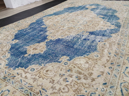 6.3 x 10.5 Denim Blue OUSHAK RUG TURKISH Oushak Rug Vintage Oushak Rug Vintage Runner Rug Wool 10x6 Rug Hand Made Rugs distressed Rug