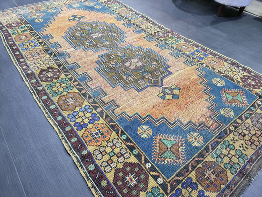 Handmade Rug, Oushak 4.2 x 7.9 Rug, Rustic Rug, Hand Knotted Rug,  Turkish Rug, Farmhouse Rug, Vintage Rug, Decorative Wool Persian rug