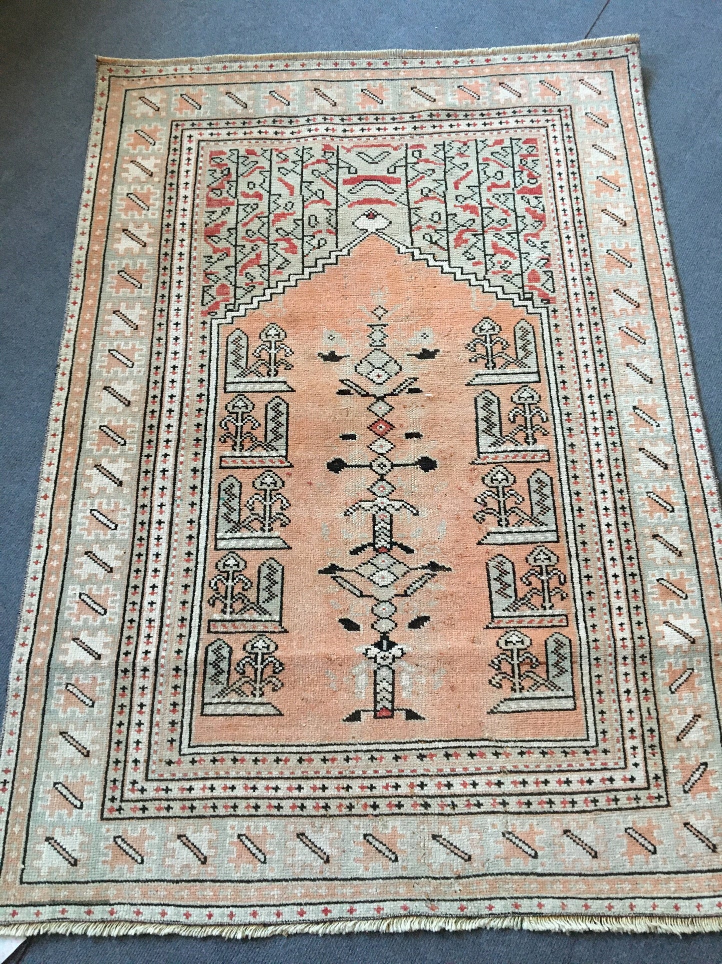 3x5 feet natural turkish living room floor rug, handmade vintage area large rug, hallway middle wide rug, oushak etnique style bedroom rugs