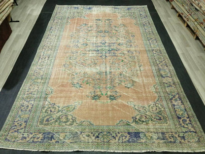 12 x 8 Turkish Rug, Oushak Rug, Muted Wool Rug, 8x12 Large Oushak Rugs,Rusty pink and Blue Orange Rug, Vintage Rug, Muted Hand Made Rug