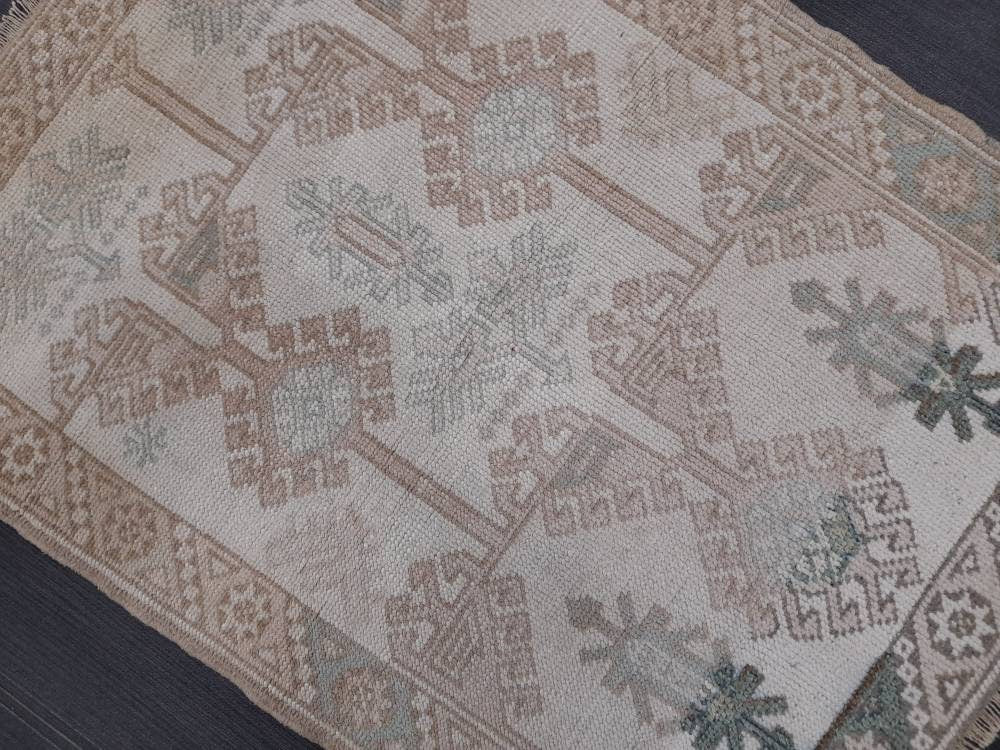 Muted Vintage Rug 2.4 x 3.3 Rug Bathroom Rug Power Room Rug Vanity Handmade Rug Turkish Rug Hand  Knotted Rug Oriental Small Area Rug