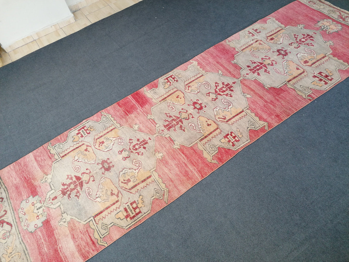 12'x3'6 vintage hallway runner rug,unique hand made runner kitchen runner rug