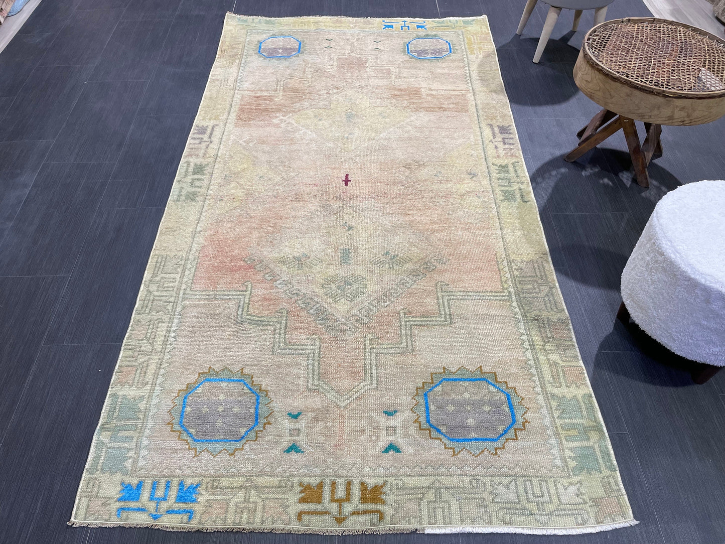 Anatolian Vintage Rug, TURKISH Rug, Vintage 3.10 x 7.3 Wool Rug, Oushak Rug, Hand Knotted Rug, 100% Wool Rug, Handmade Rug