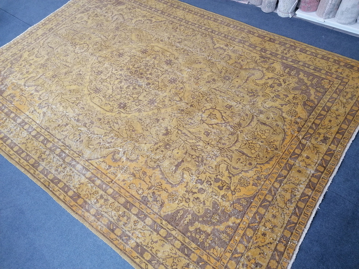 7x10 vintage oushak rug, large turkish rug, hand made wool rug, living room rug, rustic unsual tribal rug retro style,