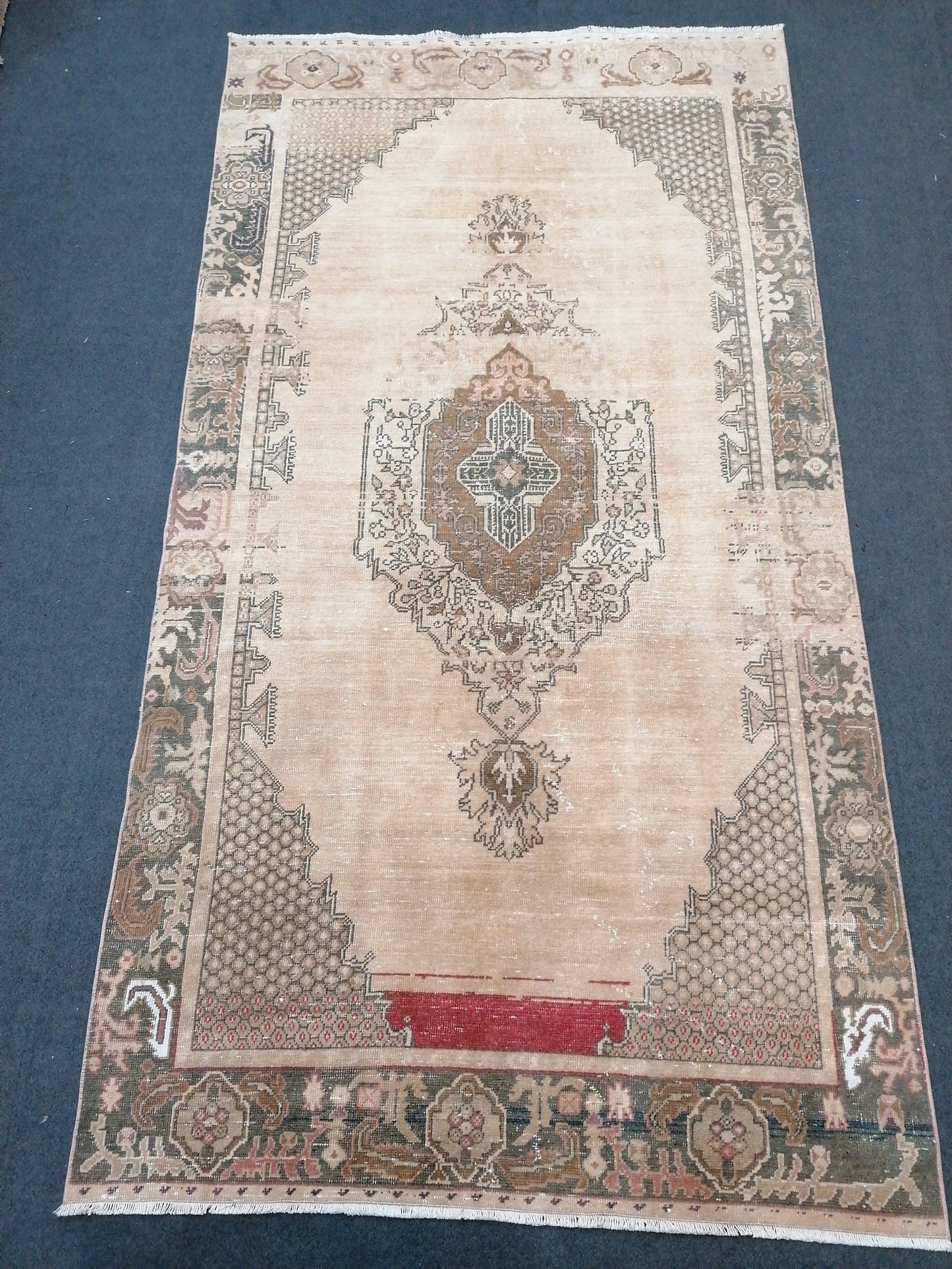 Vintage rustic wool rug 4'3x8 handmade turkish rug, natural living room rug,
