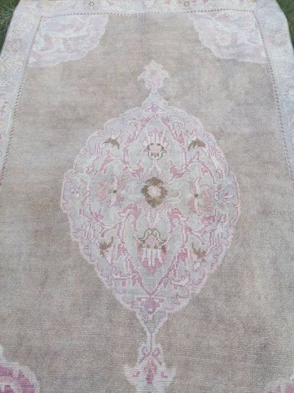 4.6x7.6 feet neatural oushak area rug, pastel living room oversize floor rug, handmade turkish hallway rug, lounge largest brown muted rugs