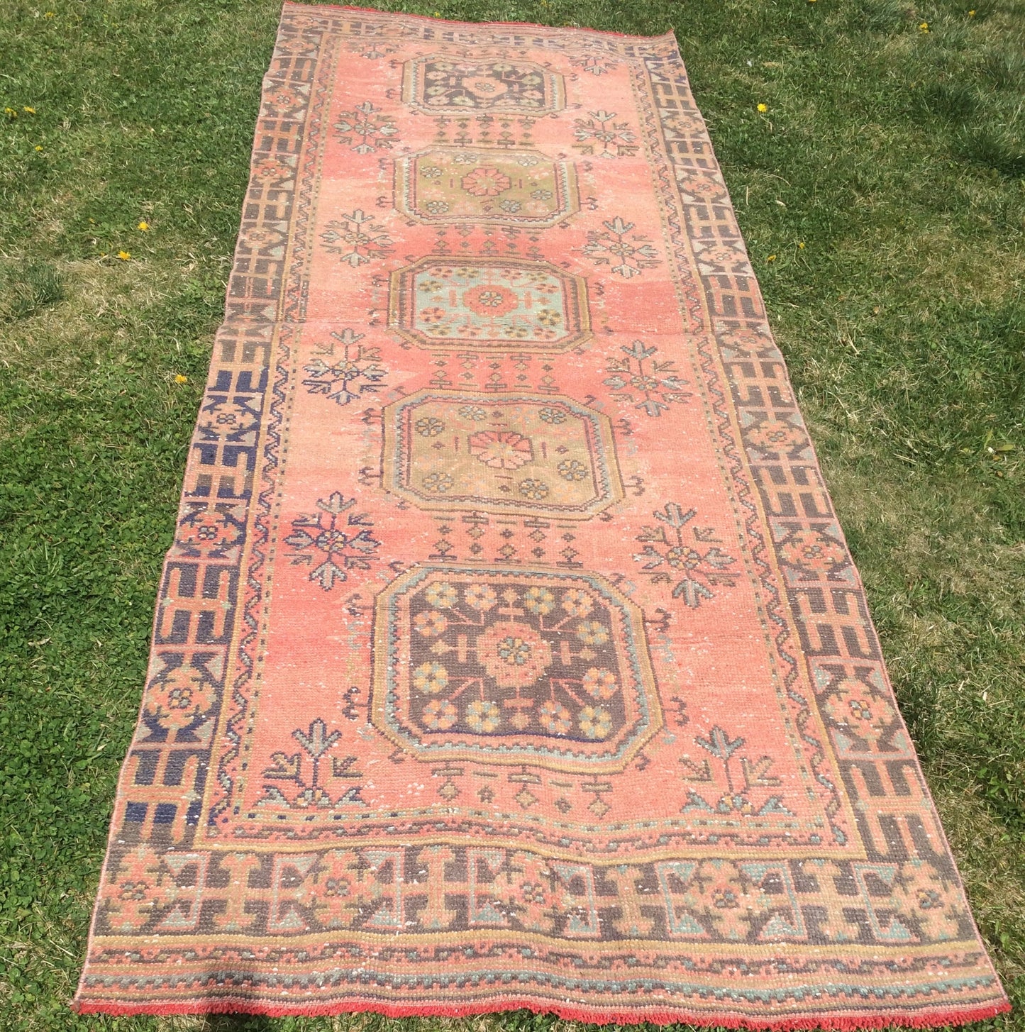 Vintage Turkish Runner Rug, 4x11 Oushak Runner Rug, Handmade Runner Rug, Hand Knotted Runner Rug Hallway Runner, Kitchen Runner