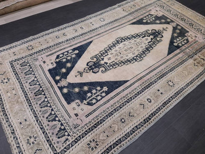 Muted TURKISH Rug Vintage Oriental Rug Vintage Persian Rug Blue OUSHAK RUG 6 x 10.8 Oushak Rug Hand Made Rug Vintage Excellent Condition Rug