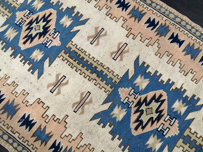 Oushak Runner Rug 6.2 x 4.1 Turkish Runner Rug Vintage Runner Rug Hallway Runner Rug Kitchen Runner Rug Blue Wool  Rug Wool Oushak Rug