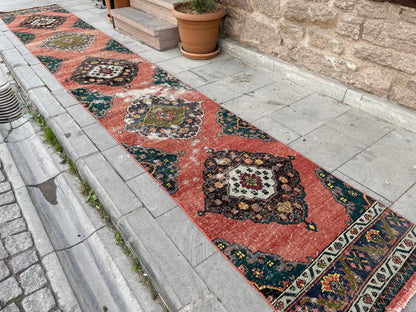 Staircase Runner Rug 2.5 x 16.4 Extra Long Wool TURKISH Runner Rug Handmade Runner Rug VINTAGE Runner Hand Knotted Runner Distressed rug