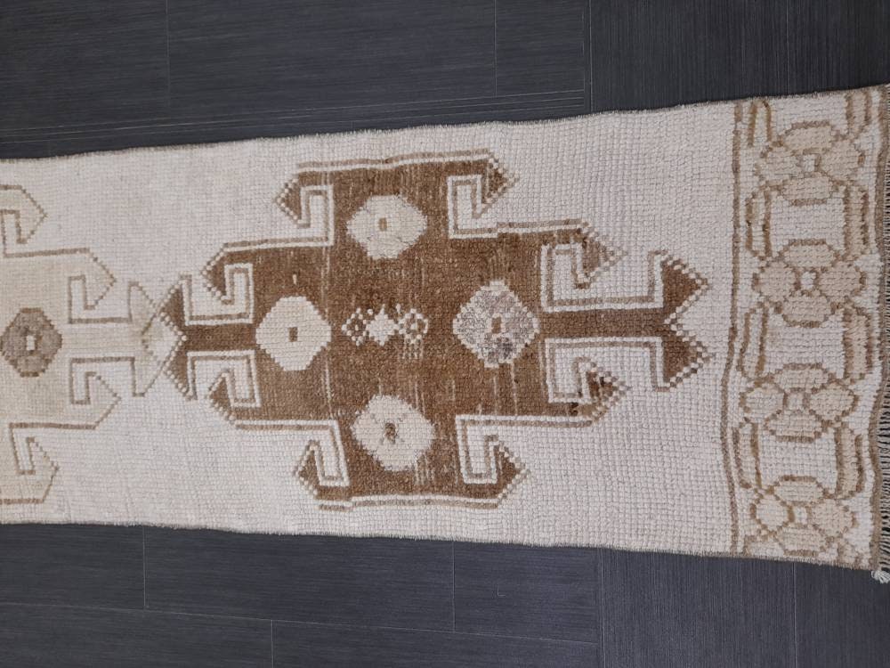 Neutral Oriental Runner Rug Neutral Narrow Runner Rug 2 x 10.5 Vintage Runner Rug Turkish Hallway Runner Rug Neutral Persian Runner Rug