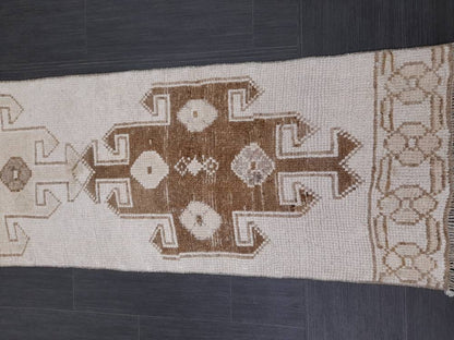 Neutral Oriental Runner Rug Neutral Narrow Runner Rug 2 x 10.5 Vintage Runner Rug Turkish Hallway Runner Rug Neutral Persian Runner Rug