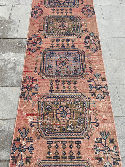 Wool Extra Long Turkish Runner Rug, Very Long Oushak Runner 2.7 x 17.4 ft Rug, Vintage Runner Rug, XL Handmade Runner Rug Staircase carpet