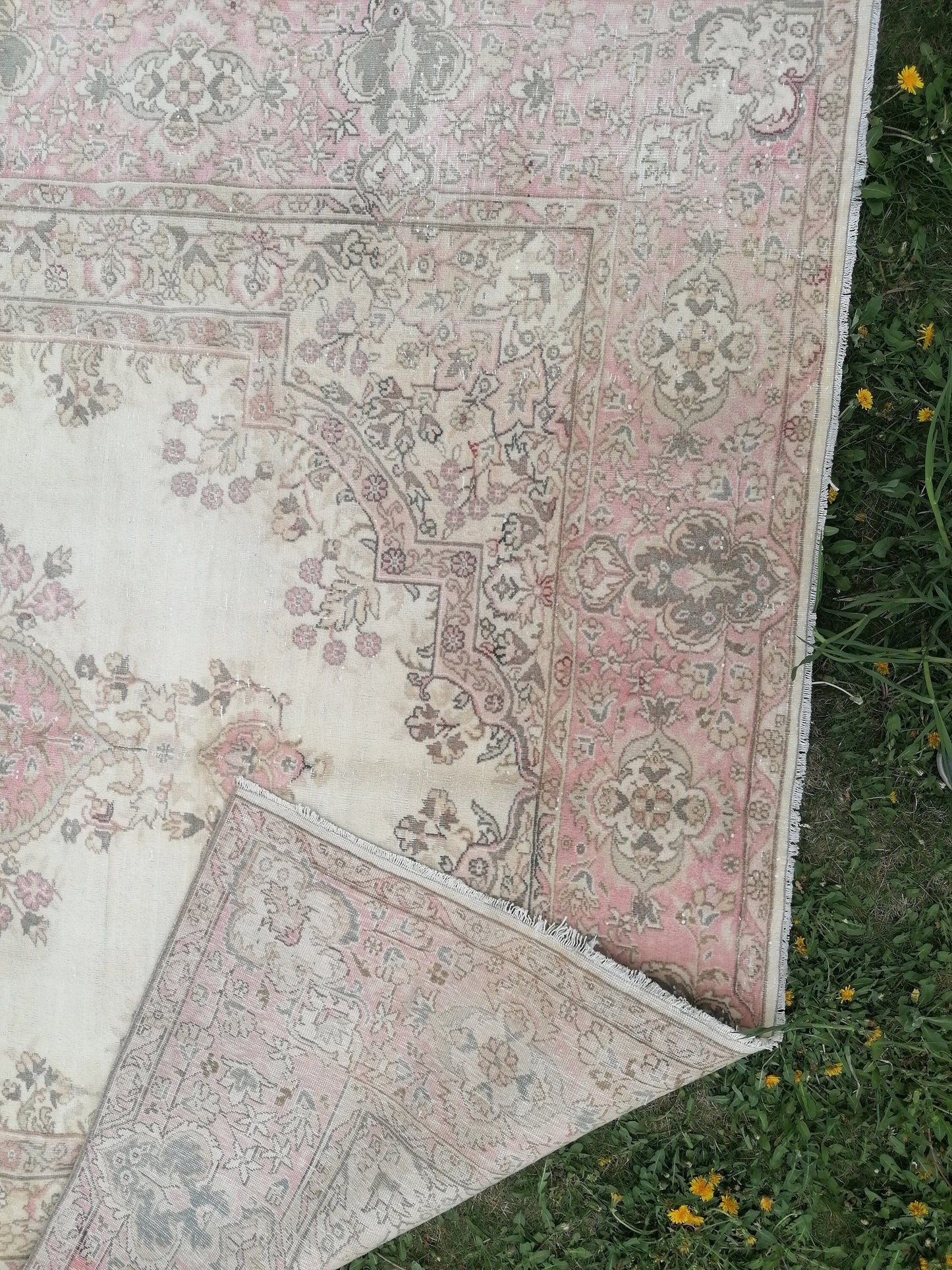 6.10 x 9.8 soft pink turkish rug, vintage rug, large vintage rug, wool oushak rug handmade rug