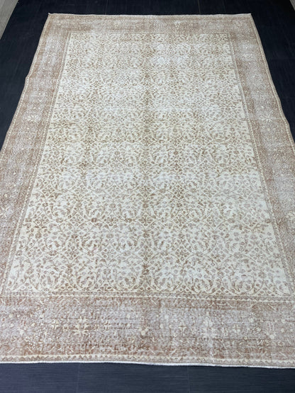 Muted Persian RUG 6.7 x 10 Turkish Oushak Rug Neutral Antique Rug Vintage Rug Wool Muted Oriental Rug Handmade Rug Hand Knotted Rug