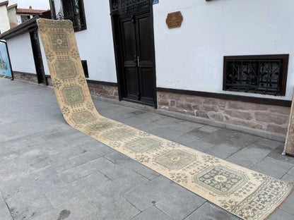 Muted Extra Long Turkish Runner Very Long Muted Oushak Runner Rug 2.4 x 20 Vintage Runner Rug XL Oriental Runner Rug Staircase Runner rug