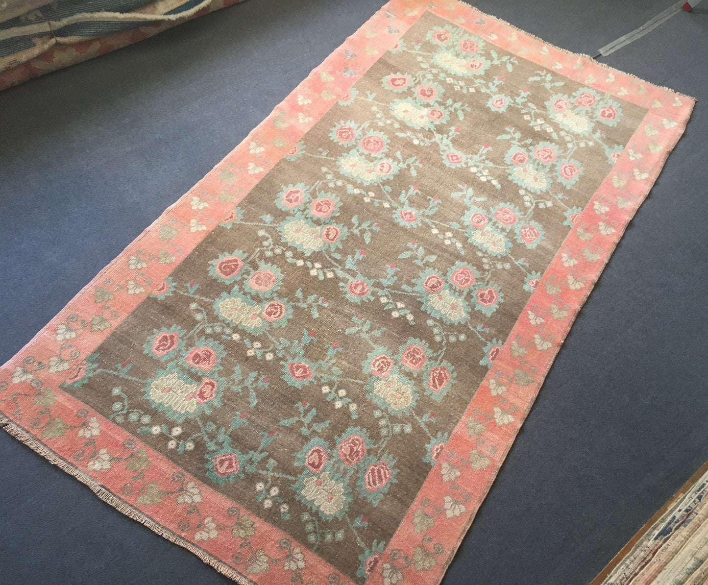 4.4x7.8 feet wool natural brown kitchen area rug, turkish handmade pink bedroom rug, large bathroom floor rug, hallway middle vintage rugs